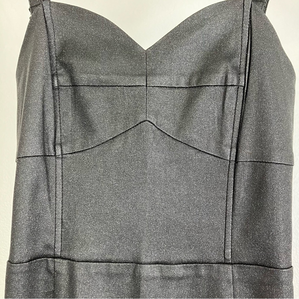 SOLD Collectif Black Glitter Maxi Prom Dress - Leather Look Mermaid Gown XS - Picture 4 of 16